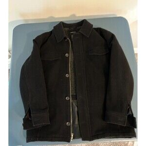 Claiborne Men's Wool Blend Black Overcoat Buttons and Zipper Medium